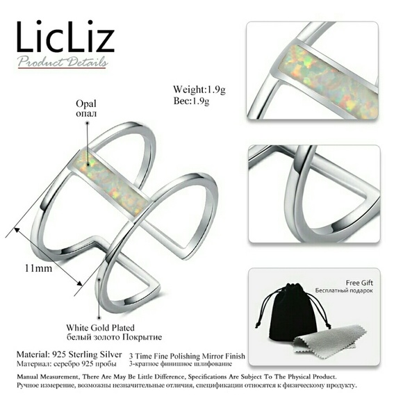 White Gold/Sterling Silver Adjustable Opal Ring - Picture 4 of 6